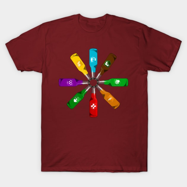 Zombie 8 Perk Pinwheel on Maroon T-Shirt by LANStudios